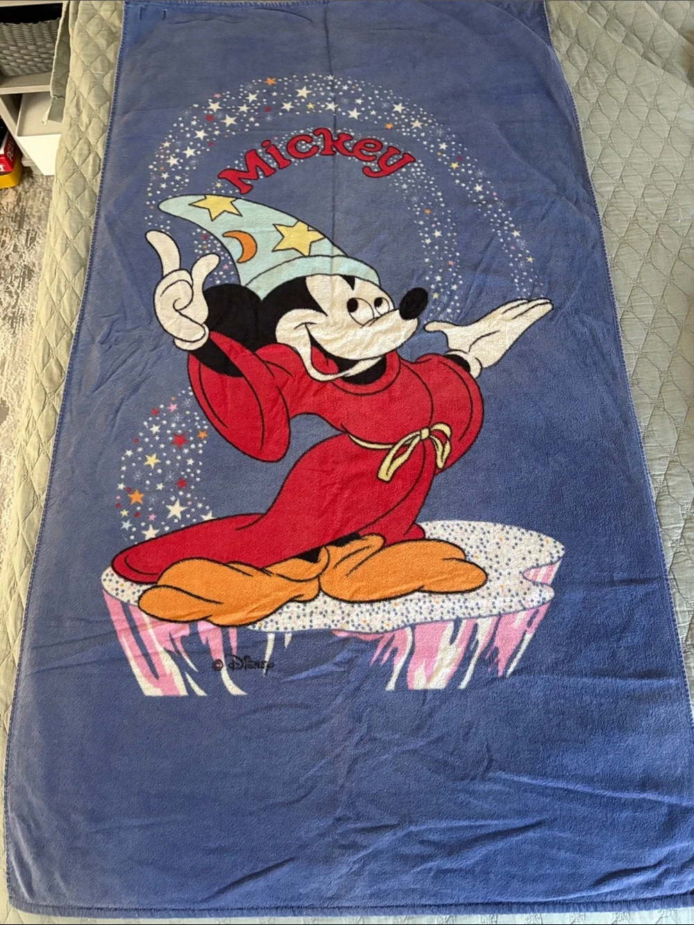 VTG 80s Disney Mickey Mouse Sorcerers Apprentice Beach Towel 100% Cotton Resort